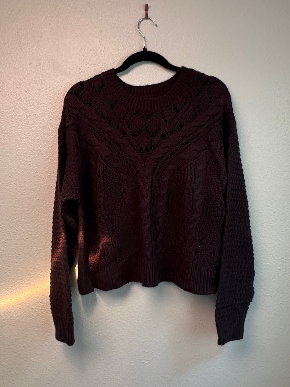 Lucky Brand Cable Knit Crewneck Sweater in black